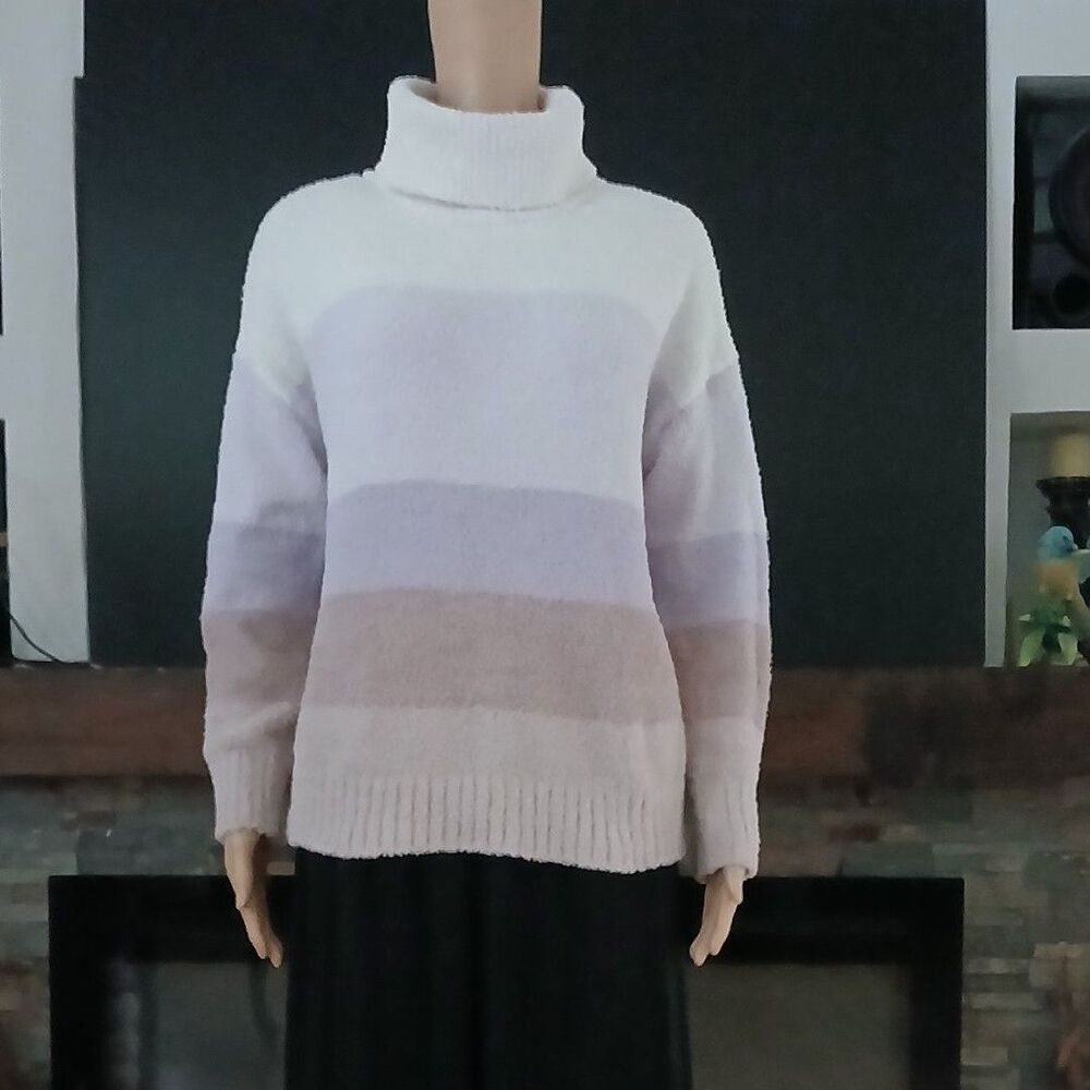 Pink Republic Women's Large Striped Turtleneck Sweater Soft Top Casual Workwear